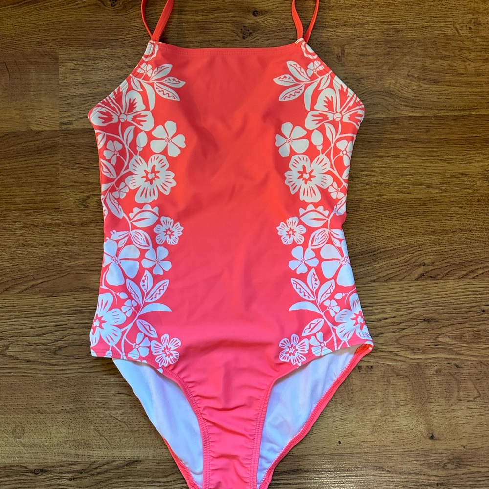 Old Navy Coral Floral Kids Swim One Piece